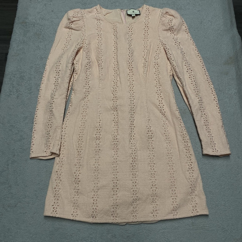 Tuckernuck Dress Small Light‎ Pink Eyelet Lace Long Sleeve Mini Zip Back
